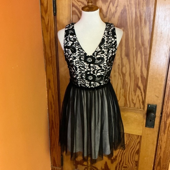 Miami Black Lace Fit & Flare Dress | Tulle Skirt Sleeveless Party Dress - Picture 7 of 12